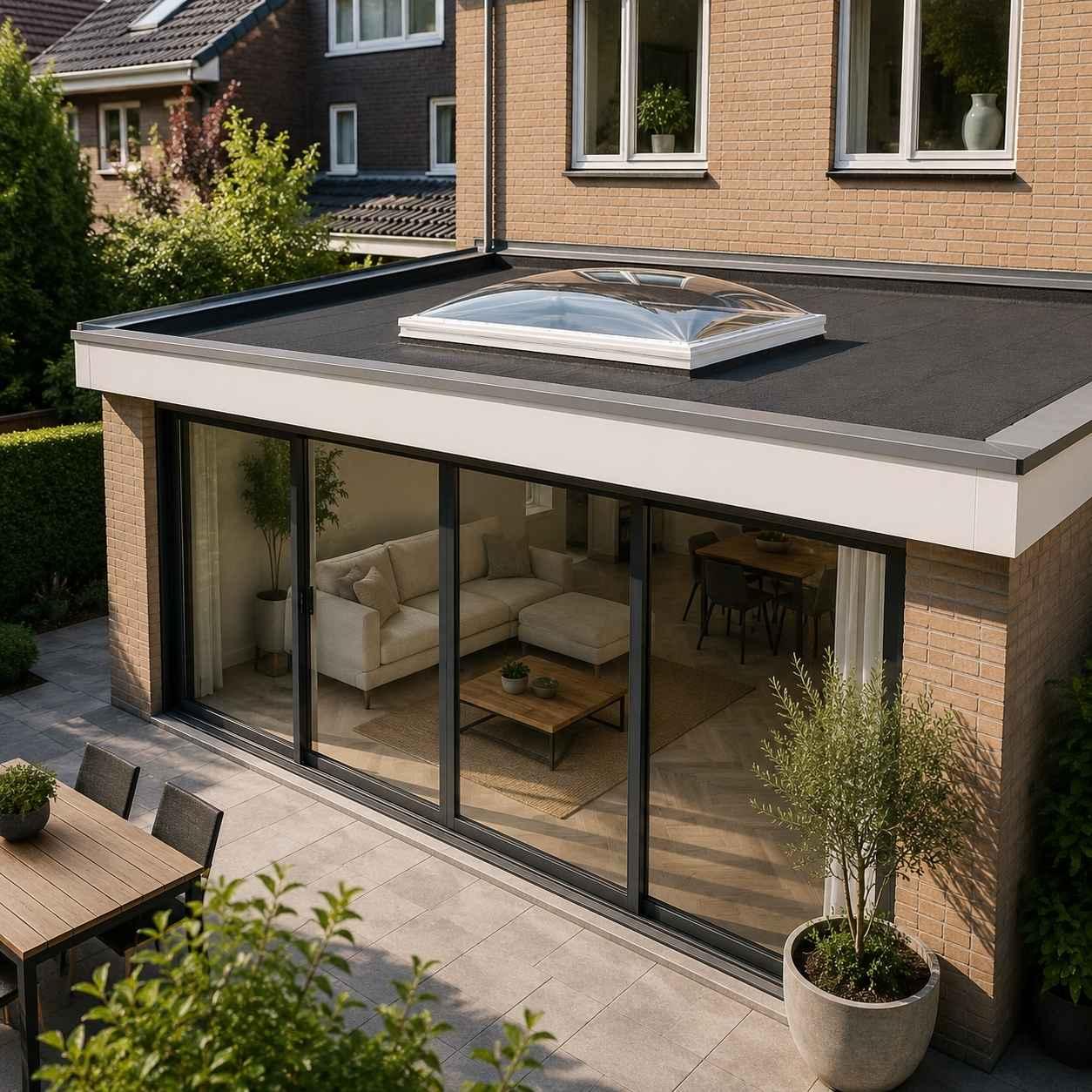 Lichtkoepel op uitbouw van woning