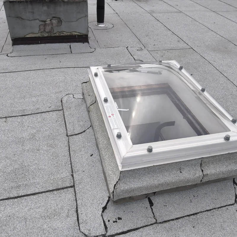 Lichtkoepel van polycarbonaat op een plat dak